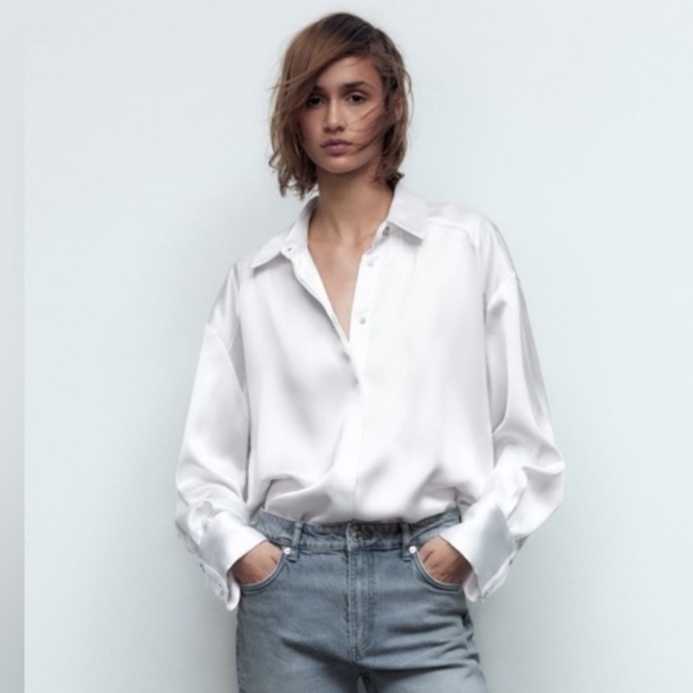 Zara Satin Button Down Shirt